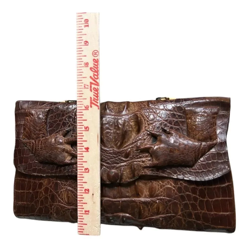 Antique Brown Hornback Alligator Crocodile With Feet Paws Purse Clutch 1940’s